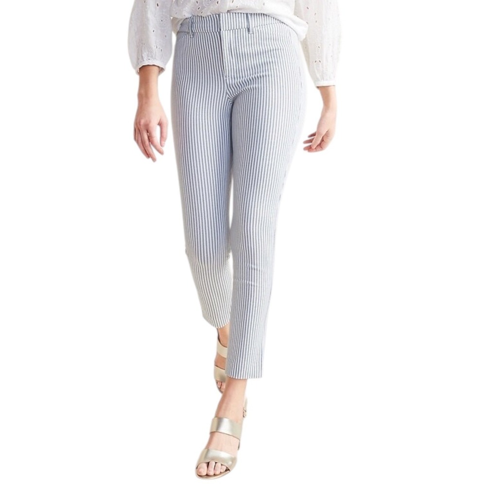 Old Navy Pixie Ankle Pants Blue White Vertical Stripe Slim Stretch Womens 18 NWT